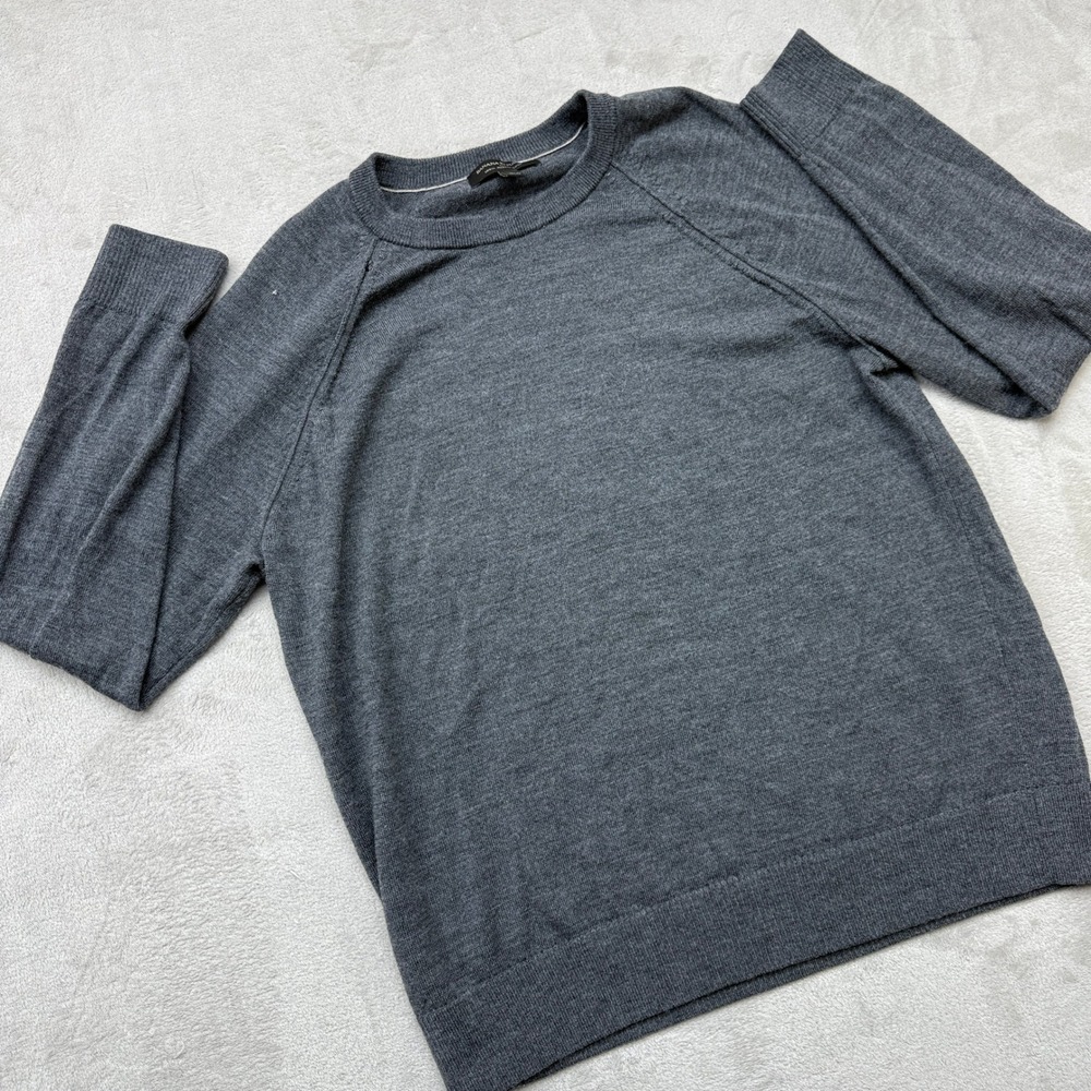 Banana Republic Sweater Mens Large Grey 100%‎ Merino Wool Crewneck Raglan Preppy